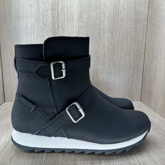 Merrell Alpine Buckle J0026348 Ankle Snow Boots Womens 9 Waterproof Zipper Black - Picture 1 of 9